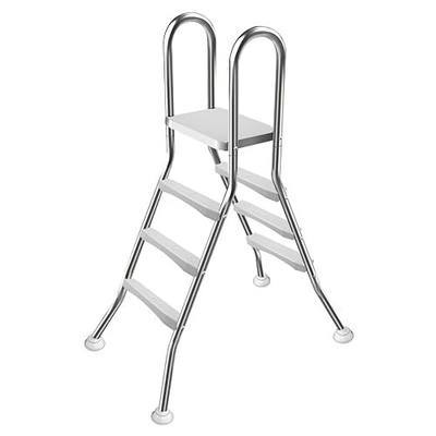 Above Ground Pool Ladder,42" Heavy Duty Luxury Pool Ladder with Platform,3-Steps Swimming Pool Ladder,304 Stainless Steel,551 lbs Load Capacity,Anti-Slip feet& Wider Steps