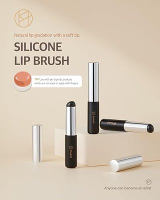 STUDIO17 Silicone Lip Brush for Lip Coloring | Lip Makeup Brush for Even & Detailed Application on Lip Color | Silicone Tip for Easy Use & Hygiene | Korean Lip Brush with Portability, Black