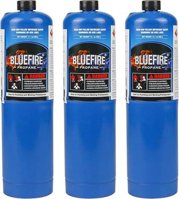 Pack of 3, BLUEFIRE Standard Propane Gas Cylinder Canister Welding Brazing Soldering Fuel Gas for HVAC Plumbing Cooking Grilling and Camping 1 lb Small Propane Tank for Propane Torch Head Weed Torches
