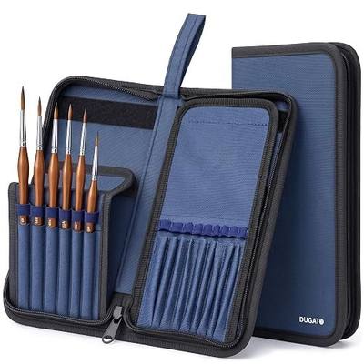 DUGATO Short Brush Holder & Organizer, Canvas Case 5.4 x 10.7 in, Blue | 15 Slots Zipper Paint Brush Case for Brushes up to 9.3 in Length, Artist Portable Carry Bag, Watercolor (Brush Not Included)