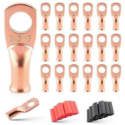 RED WOLF 20PCS 8 AWG-5/16 Battery Lugs W/3:1 Heat Shrink Tubing, Battery Cable Ends, Heavy Duty Copper Wire Lugs, Tubular Ring Terminals, 8 AWG Crimp Wire Ring Lugs for Automotive Electrical