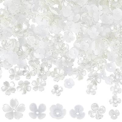 SUNNYCLUE 1 Box 600Pcs White Flower Bead Clear Flower Spacer Beads Plastic Tulip Flowers Lily Petal Bead caps Acrylic Floral End capss Loose Beads Assortments for Jewelry Making Supplies DIY Bracelets