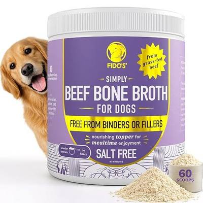 Fido's Grass-Fed Beef Bone Broth for Dogs 7oz with 91% Protein - Picky Eaters Human Grade Bone Broth Powder for Dogs - Made in USA - No Preservatives - Supports Joints + Gut Health - 60 Scoops