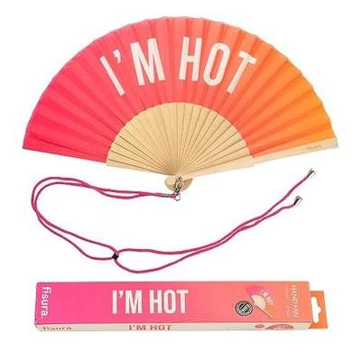 Fisura – Original Gradient Folding Fan with Message “I'm h*t”. Wooden Handheld Fan for Women with Hanger. Accessory for Weddings, Parties, Birthdays, Festivals and Creative Gift Ideas.