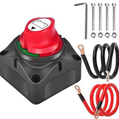 SUNMORN Battery Disconnect Switch 12V-48V 2-6AWG Cables Kill Switch RV Boat | Complete Kit with 2x 6AWG Cables, IP66 Waterproof, -40°F to 221°F Rated, Red/Green Indicator, for RV Boat Camper Tractor