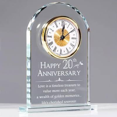 YWHL 20th Anniversary Quartz Clock Gifts for Him and Her, 20 Years Wedding Anniversary Keepsake Gifts for Couple, Happy 20th Wedding Home Party Decoration (Battery not Included)