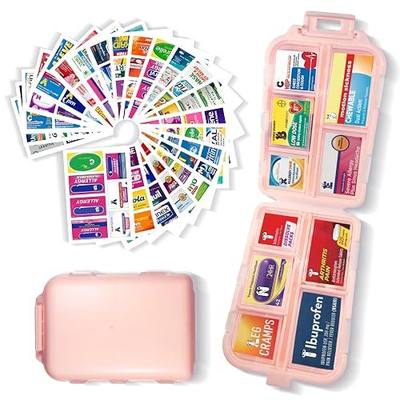 Pill Organizer with 161 Medicine Labels, Pink Travel Pill Case | Compact 10-compartment pill case with 161 labels for daily vitamins, supplements, 7-day planning, purse, backpack, and travel