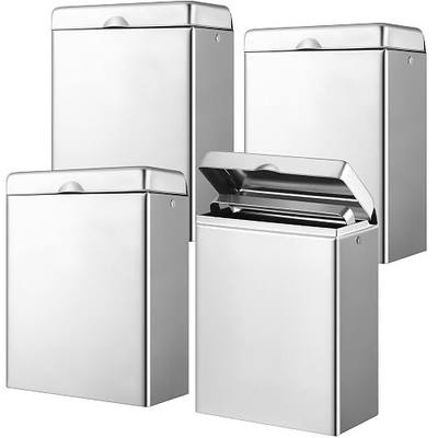 Tioncy 4 Pcs Sanitary Disposal Tampon Napkin Bathroom Receptacle Wall Mounted with Sanitary Receptacle Liner Frame Holder Stainless Steel Mini Bin Restroom Commercial Small Space (Natural Color)