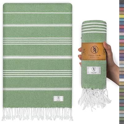 Ossano Turkish Beach Towel Absorbent & Quick Dry Oversized (39" x 71") - Decorative, Versatile and Functional as Yoga Mat, Picnic Blanket, Travel Blanket, Bath, Cruise, Gym Towel - Green