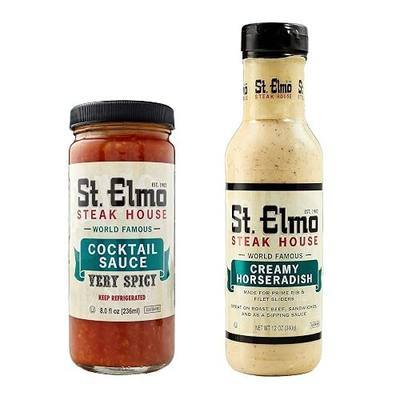 St. Elmo Cocktail Sauce (8 Fl Oz) and Creamy Horseradish (12 Fl Oz) Bundle, Extra Spicy Combo for Steak and Seafood, World Famouse