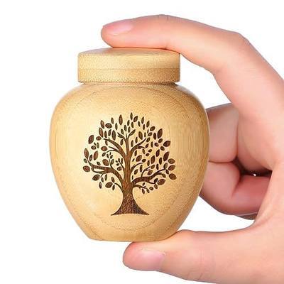 Small Urns for Human Ashes Keepsake Set of 1,Mini Urns for Ashes Made of Bamboo with Tree of Life Pattern Engraved,Mini Cremation Urn for Pet Ashes,Hold Up to 6.1 Cubic Inches