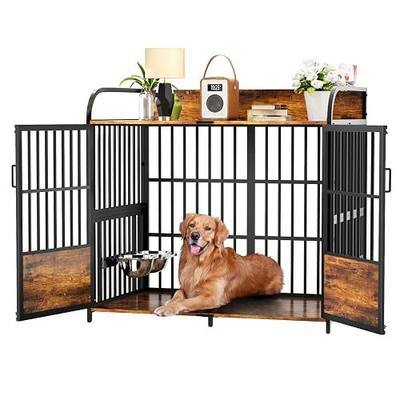 BEURUKU XL Dog Crate Furniture, Large Dog Kennel Indoor with 2 Adjustable Bowls, Heavy Duty Dog Crate for Large Dogs 48 Inch, Wooden Dog Cage Brown, 48" L X 30" W X 45" H