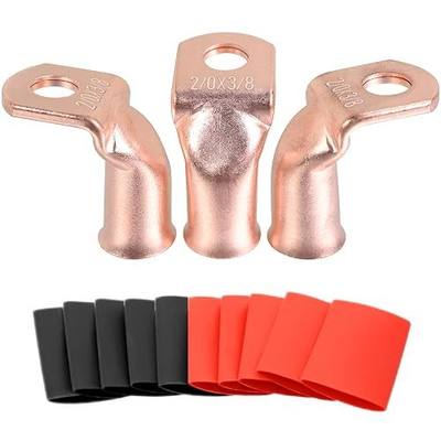 90° Pure Copper Cable Lugs 10pcs 2/0 AWG-3/8 90 Degree Bent Battery Lugs,Heavy Duty Wire Lugs,Ring Terminal,00 Guage terminals 90° Battery Cable Ends/Terminal Connectors with 10pcs 3:1 Heat Shrinks