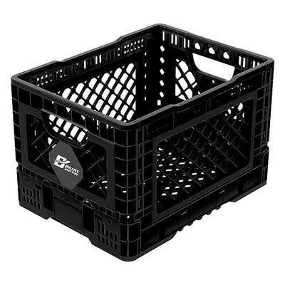 Bigant Heavy Duty Collapsible & Stackable Plastic Milk Crate - Snap Lock Foldable Industrial Garage Storage Bin Container Utility Tote Basket (Black, 1 Small Crate)