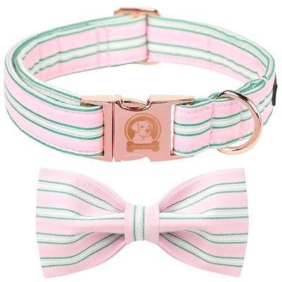MR. CHUBBYFACE Pink Dog Collar, Cute Dog Collar with Bowtie, Summer Adjustable Girl Boy Collar with Metal Buckle, Durable Collars for Small Medieum Large Dogs
