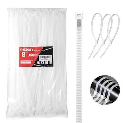 White Zip Ties 8 Inch 100 Pack Clear Tensile Strength 40 lbs UV Resistant Industrial Cable Ties Self Locking Zipties Wire Ties Wrap Indoor Outdoor Use for Fence Garage Camping