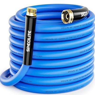 SPECILITE Hot/Cold Garden Water Hose 50 ft x 5/8", -50℉ To 190℉, Blue | High Temp Industrial, Heavy Duty, Burst 605 Psi, 3/4" Brass Fittings, Rubber Pipe for Commercial Backyard Outdoor Farm
