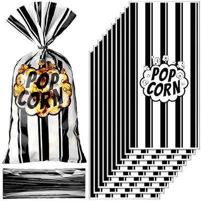Popcorn Bags Bulk Movie Night Pop Corn Plastic Bags for Popcorn Machine Pop Corn Snack Containers with Twist Ties for Carnival Summer Halloween Party Supplies