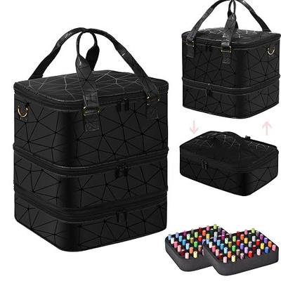 FCQQYWZ Large Nail Polish Organizer Case Hold 84+ Bottles Nail Polish & Nail Lamp, 3 Layers Nail Organizers and Storage for Nail Tech with Divider, Travel Carrying Case(Black)