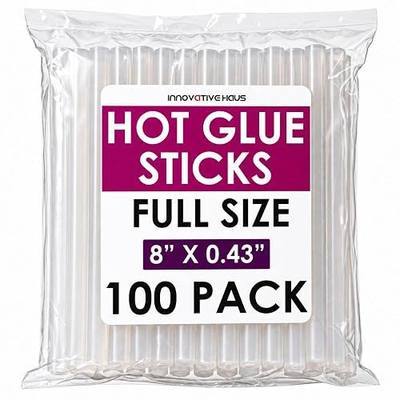 Innovative Haus Full Size Hot Glue Gun Sticks Bulk, Large Clear, 100 Pack | 8" x 0.43", Dual Temp for Low and High Heat, Quick 20-30 Second Bond, Flexible, Crafts and Repairs on Wood, Metal, Glass