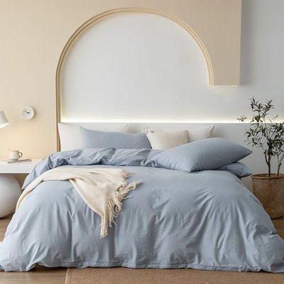 JIYUAN Oversized King Washed Cotton Duvet Cover Set, Relaxed Linen Feel | Includes 2 Pillowcases, Hidden Zipper & 8 Corner Ties. Naturally Soft, Breathable & Lightweight. Machine Washable.