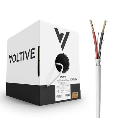 Voltive 16/2 Shielded Low Voltage Wire, Riser CL3R, White, 500ft - 16AWG, 2 Conductors, Overall Shield, Stranded Bare Copper, UL Listed - V-1261-1