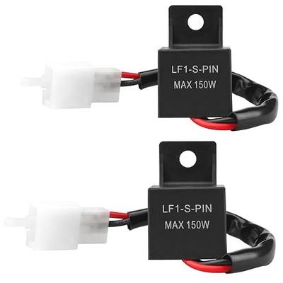2Pack 12V 2-Pin Electronic LED Flasher Relay LF1-S-PIN with Wires, Plug and Play FixHyper Flash MAX Power 150W, Adjustable Delay Turn Signal Blinker Module for Motorcycles,Bikes, Scooters