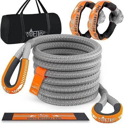 VOETIR 1-1/8'' x 20ft Kinetic Recovery Rope, 40980lbs Tow Strap Heavy Duty with 2 Soft Shackles, Offroad Recovery Kit Towing Strap for Trucks, Jeep, Vehicle, UTV, ATV, SUV