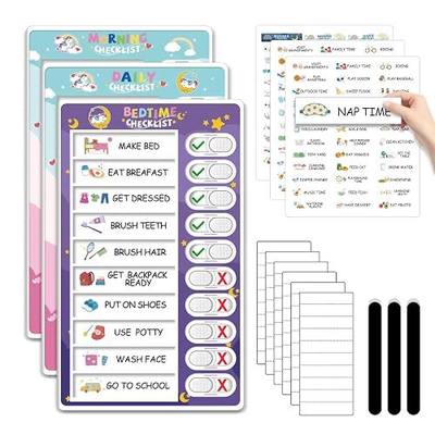 CustomMaster 3 in 1 Bedtime/Morning/Daily Routine Chart for Kids, Magnetic Chore Chart for Kid, Visual Schedule for Kid Toddlers