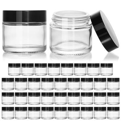 KEYWING 35PCS 2oz Clear Small Glass Lotion Jars with Black Lids | Empty Cosmetic Containers with Inner Liners, 2 Ounce Glass Small Jars for Tallow, Cream, Powders and Ointments