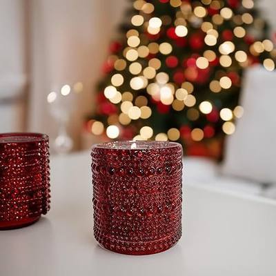 WGV Red Trendy Pearly Votive Candle Holder 2.7" x 3.15"H, Mercury Bubbly Bead Textured Glass Tealight Candleholder, Home Accent Décor, 6 Pc