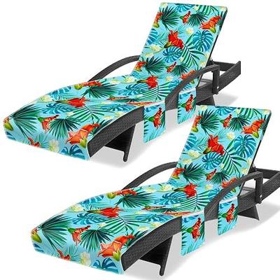 Lounge Chair Towel Cover, Chaise Lounge Cover (Pack of 2), Beach Chair Covers with 3 Pockets for Pool Sunbathing Beach Garden Courtyard Outdoor Trips, 85 x30 in, Flower and Leaves(Red Blue)
