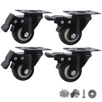 2 Inch Caster Wheels,Set of 4 Heavy Duty Casters,with Brake,No Noise Locking Polyurethane (PU) Wheels, for Furniture and Workbench Load 800lbs