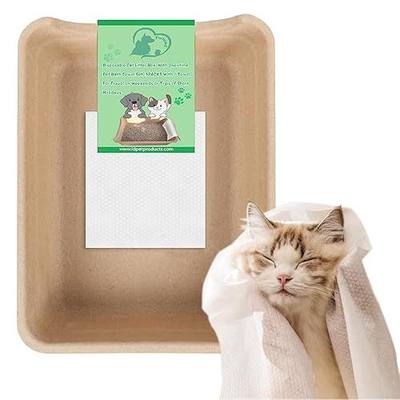 Disposable Litter Boxes for Cats, Low Entry Paper Litter Box, Paper Cat Litter Tray with One-time Pet Bath Towel Set (3-Pack with 1 Towel) for Travel or Indoor Use