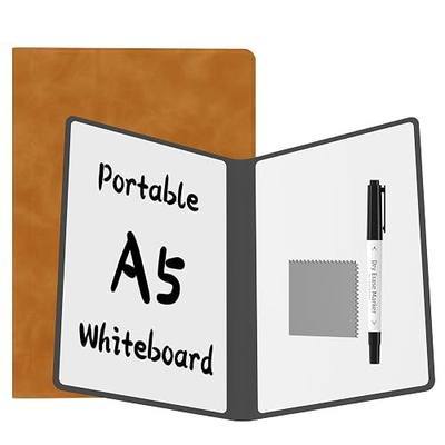 Portable Dry Erase Board,Reusable Whiteboard Notebook, Double-Sided White Board PU Cover 9.5"x6.6" with Marker,Wipe Cloth (Orange)