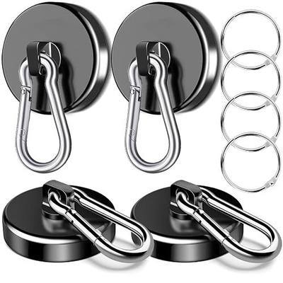 Magnetic Hooks Heavy Duty 150Lbs, 4 Pack Super Strong Magnetic Hooks with Swivel Carabiner for Cruise, Black Neodymium Magnet Hooks Magnetic Wall Hanger for Hanging, Toolbox, Grill, Cabins | Black Neodymium Magnet Hooks with Swivel Carabiner for Cruise, Magnetic Wall Hanger for Hanging, Toolbox, Gri