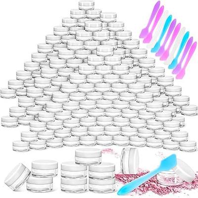 100 Pack 5g Plastic Jars with Lids, 5ml Round Clear Cosmetic Containers Makeup Jars, 5gram Travel Size Container Jar with Spatulas for Makeup Sample Lotion Cream Ointment Salve Balm Powder