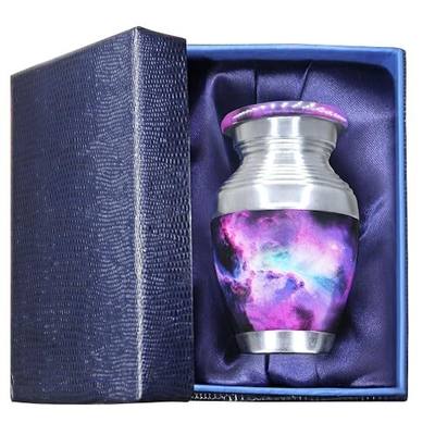 M MEILINXU Keepsake Urn for Ashes for Women & Man, Small Urns for Human Ashes Female & Male, Mini Purple Cosmic Galaxy Urns, Aurora Borealis, Little Cremation Container - Small