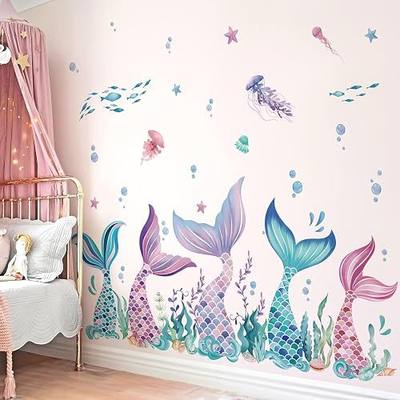 wondever Mermaid Tail Wall Stickers Under The Sea Mermaid Bubble Seaweed Peel and Stick Wall Art Decals for Baby Nursery Girls Bedroom Bathroom
