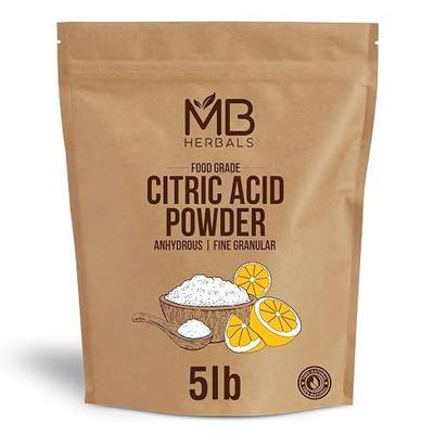 MB Herbals Anhydrous Citric Acid Powder 5 lb | 100% Pure Food Grade Fine Granulated Citric Acid Powder | Food Preservative Flavor Enhancer