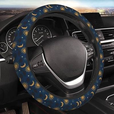 Elastic Stars Sun Moon Navy Boho Car Steering Wheel Cover Protector Upgrade Thicken,Durable Soft Car Accessories for Diverse Cars Truck SUV for Men Women Universal 15 Inch