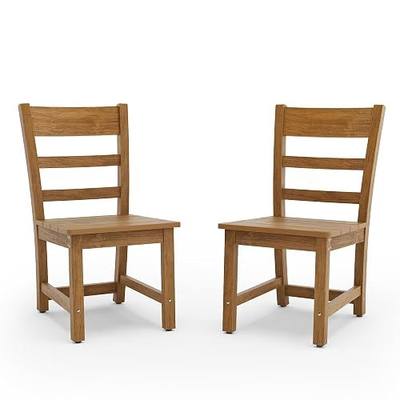 Armless Outdoor Dining Chairs Set of 2, All Weather Resistant HDPS Patio Dining Chairs, Classic Dining Chair Support 350 LBS, for Outdoor Indoor, Garden, Backyard, Teak Color-Oil Printed