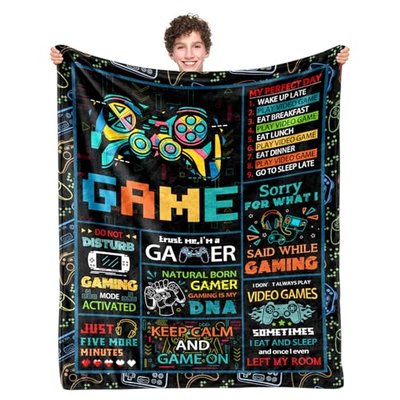 LARIAU Gamer Gifts Blanket for Boys, Gaming Gift for Adult, 50"x40" Game Controller Blanket Decor for Home Bedroom Birthday, Christmas, Holiday, Thanksgiving Gifts for Son