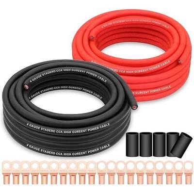 4 Gauge Wire Copper Clad Aluminum CCA 50FT Black/Red with 4ga lugs and Heat Shrink Tube - Battery Power/Ground Cable,Car Audio Speaker,RV Trailer Amp Wiring kit