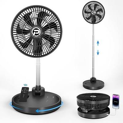 PANERGY 10'' Foldable Oscillating Fan, 20000mAh Battery Operated with Remote & Timer, Height Adjustable Portable Standing Fan, Quiet USB Output for Camping RV Picnic Home Office Outdoor