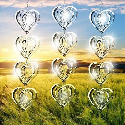 Bird Deterren for Outside Patio,Bird Scare Devices Discs Reflectors Stainless Steel Wind Spinners Reflective Heart Metal Bird Repellen to Keep Birds Away Porch Garden Yard Sparkly Double Side