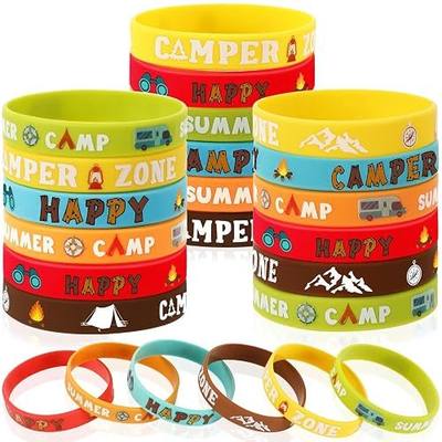 JUNEBRUSHS 42pcs Camping Party Favors Silicone Bracelets for Adults Kids | Camping Adventure Birthday Party Decorations Gift Supplies, , Ideal for Summer Camp and Other Outdoor Activities