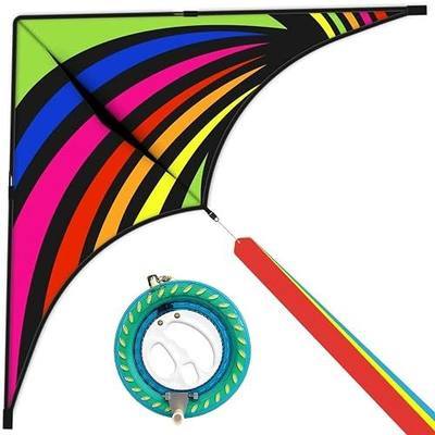 Delta Kite with Reel for Kids & Adults, Easy to Fly Kites Set for Beginners | Beach Kite for Kid Ages 4-12, 63"*30"Delta Kites with 7.1in Spool with 650ft Strong String