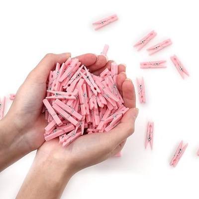 100PCS Baby Shower Games Clothespins Girl Plastic Clothes Pin Pink 1.37inch | Clothes Pin with Waterproof Bag Mini Pin Bulk for Dont Say Baby Party Decorations, DIY Crafts