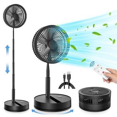 LIPETY Portable Foldable Rechargeable Oscillating Fan - 8" Battery Operated USB C Small Fan Remote, Quiet Table Desk Fan Folding Standing Pedestal Fans for Bedroom Rome Office Camping Travel